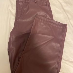Faux Leather Wide Leg Low Rise Pant